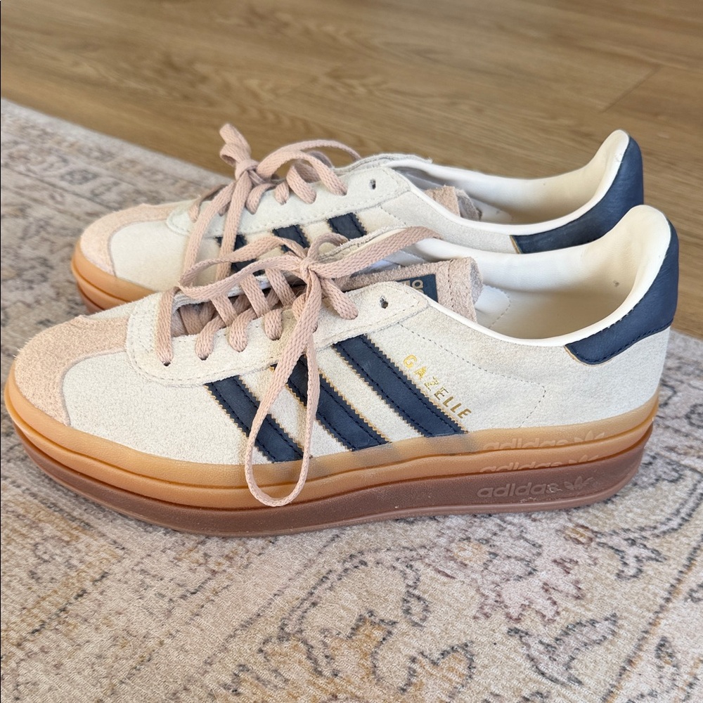 BRAND NEW adidas Gazelle Bold Platform Sneakers in Cream, Navy & Gum Brown